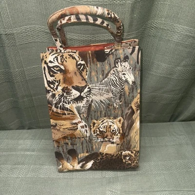 VTG 1960’S Margaret Smith Canvas Safari Animal Print Satin Lining Handbag Rare - Image 1 of 4