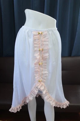 #E21 Estilo De Colección 2XL/ElásticoW.24-42" Blanco Nylon Medio Deslizamiento con Borde de Encaje Longitud27" Foto 1 de 4