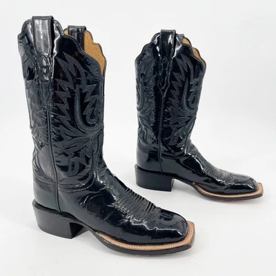 Bota vaquera Lucchese 2000 negra charol punta cuadrada gótica occidental talla 7 Foto 1 de 4