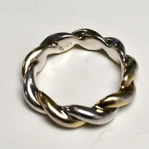 Vintage Sterling Silver and Gold Tone Twisted Bangle Bracelet 925 Heavy 51g Sz 8 - Picture 1 of 6