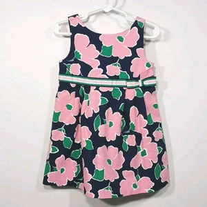 JANIE and JACK Floral Pique Preppy Pink Blue Girls Knee Length Dress Size 2T - Picture 1 of 12