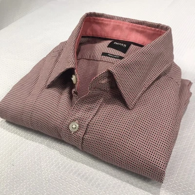 Hugo Boss Geometric Shirt Red Black Long Sleeves Button Up Men M Regular Fit ￼ - Image 1 of 4