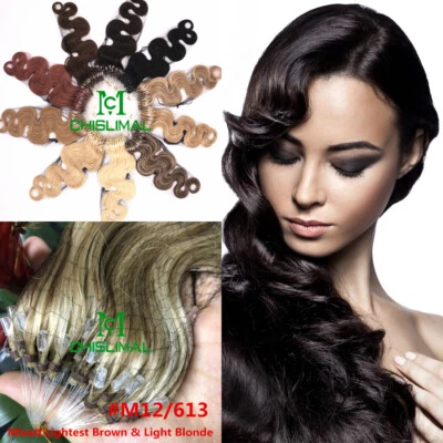 16-26Inch Body Wavy Ombre Loop Micro Rings Beads Soft Remy Human Hair Extensions - Image 1 of 4