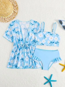 Young Girl Floral Print Bikini 3 Pieces Swimwear Set - Picture 1 of 6