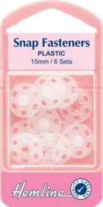Hemline 15mm Sew On Plastic Press Snap Fasteners Clear/White - each - Picture 1 of 1