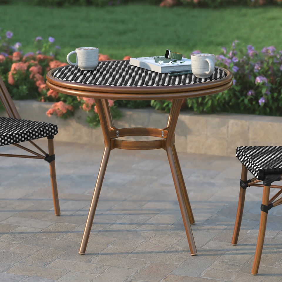 Colmar estilo bistró interior/exterior 31,5 pulgadas Mesa con PE Ratta blanco y negro... Foto 1 de 1