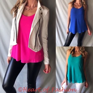 Women's Sexy Chiffon Spaghetti Strap Lined Flowy Dressy Cami Tunic Top Blouse - Picture 1 of 19