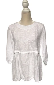 Alessia Pacini Women’s Top Sz S Pure Linen Tunic Blouse Shirt White Embroidered - Picture 1 of 10
