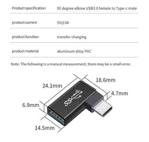 USB-C Stecke Adapter gewinkelt USB 3.2 Buchse 90° Winkel TYP-C/USB-A - Afbeelding 1 van 4