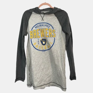 Majestic Mens size Small, Grey, Milwaukee Brewers Light Weight Hoodie NWT - Picture 1 of 4