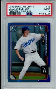2015 Bowman Chrome Walker Buehler Rookie RC Blue Refractor #'d 57/150 PSA 9 - Picture 1 of 2
