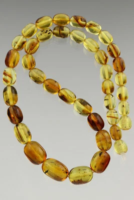 FOSSIL INSECTS Genuine BALTIC AMBER Olive Beads Necklace 17g 180918-1 - Image 1 of 4