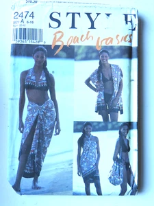 Style 2474 pattern Beach Basics Bikini Halter Top Jacket Sarong Bag 6-16 UNCUT - Picture 1 of 2