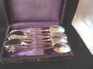 Antike 6 Sterling Silber Demitasse Löffel mit Box Sven Olsen vergoldete Arveka - Bild 1 von 12