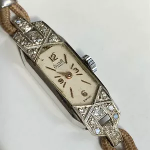 Platinum Diamond Cocktail Watch Ladies Altair Antique Art Deco Wristwatch Works - Picture 1 of 14