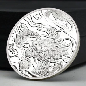 Chinese 12 Zodiac Silver Plated Coin Mythical Animal Dragon Memorial Medal Gift - Picture 1 of 12