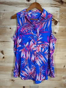 Floral & Ivy Para Mujer Talla Mediana Azul Tropical Estampado Floral Sin Mangas Botón Hacer - Imagen 1 de 11