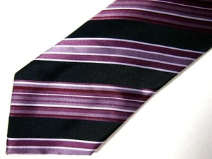 BCBG Attitude Mens Necktie Tie Black Purple Striped Silk 59" - Picture 1 of 3