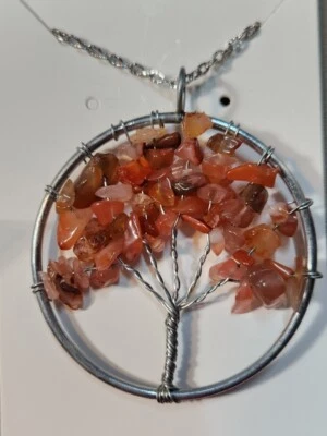  Wrapped Orange Aventurine Life-tree Pendant Silver Plated  - Image 1 of 3