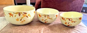 3 pc Vintage Hall Superior Jewel Tea Autumn Leaf Nesting Mixing Bowls Set - Picture 1 of 12
