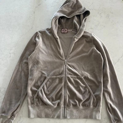 Juicy Couture VTG Y2K 2000s Velour Tan Zip Up Hoodie Pink Label Womens XL - Image 1 of 4