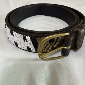 Brauner Perlen Gürtel Handarbeit Leder Western Größe 46 neutrale Farben Freizeit - Bild 1 von 7