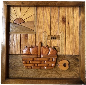 Splitter und Stäbe 3D Holz gerahmt Wandbehang Kunst Intarsien Handarbeit Korb - Bild 1 von 11