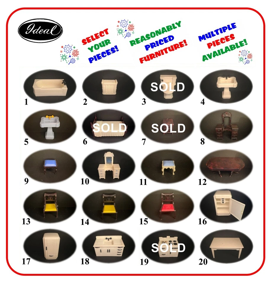 Винтажная мебель для кукольного домика ИДЕАЛЬНЫЙ масштаб 3/4 дюйма жесткий пластик - Изображение 1 из 1