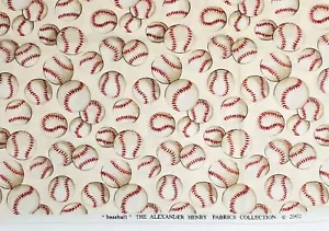 BASEBALL Cotton Quilting Fabric 1 Yard (38"} x 44" Alexander Henry ©2002 - Picture 1 of 4