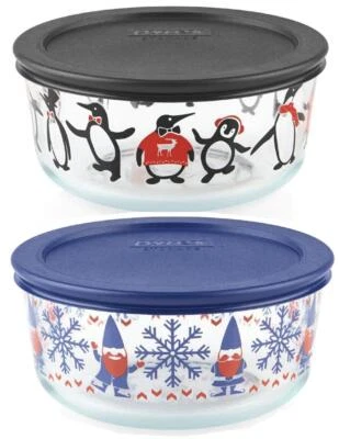 ❤️ PYREX 4 Cup CHRISTMAS Storage Bowl *U-PICK Just Chillin PENGUINS or GNOME ELF