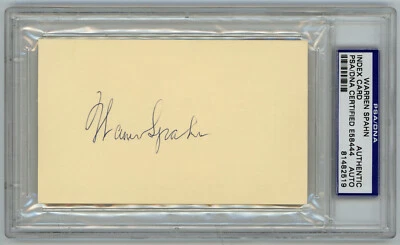 BRAVES Warren Spahn signed 3x5 index card PSA/DNA Autographed 1957 Cy Young - Image 1 of 2