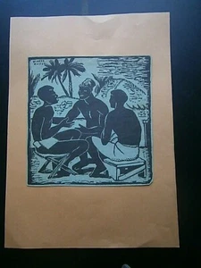 Gravure ancienne d'après un bois de: P. Collot "Trois noir en conciliabule " - Imagen 1 de 2