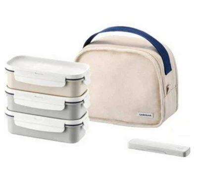 Lock n Lock Lunch Box Set 3 Layers Daily Cotton Dosilock with Bag Chopsticks - Image 1 of 4
