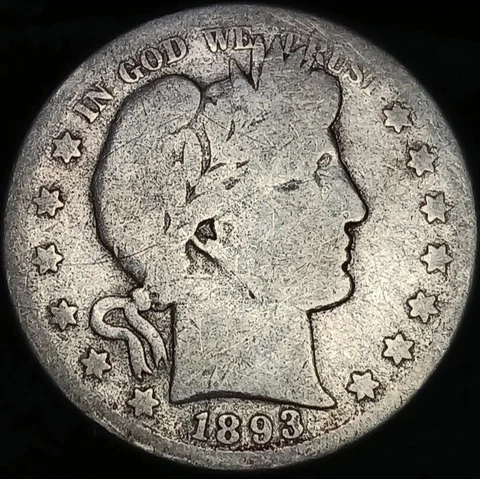 1893-S Silver Barber Half Dollar 50 Cents~Rare Key Date~(740,000 Minted)~G+ Cover