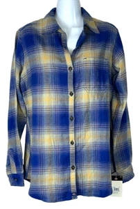 Dickies Women's Long Sleeve Blue & Yellow Plaid Flannel Button Up Shirt Size S - Picture 1 of 9