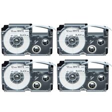 4PK Compatible Casio XR-12WE Black on White Label Tape for EZ KL-100 12mm 1/2"