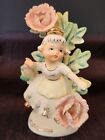 LEFTON August Angel 985 Girl Pink Flowers, Gold Speckled Pink Bloomers Halos 