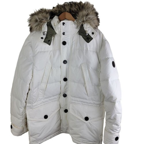 OFF WHITE Polo Ralph Lauren uomo piumino pelliccia sintetica parka giacca cappotto bianco sporco taglia M