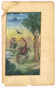 Old Painting Of Scorpion Zodiac Sign Fine Vintage Art Paintings 7x11 Inches - Picture 1 of 6