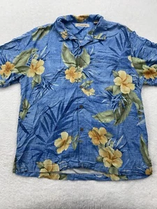 Tommy Bahama Camp Shirt Short Sleeve Hawaiian Floral 100% Silk Sz XL Men’s Blue - Picture 1 of 9