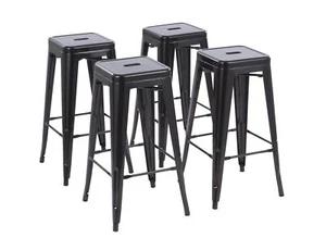 30inch Stackable Metal Backless Barstool Set of 4 Backless Style Kitchen Black - Picture 1 of 6