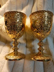 Vintage Embossed Gold Stemmed Goblet Set of 2,  - Picture 1 of 6