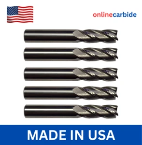 5 Pack 3/16" Solid Carbide End Mills – 4 Flute Stub Length Center Cutting USA - Picture 1 of 3