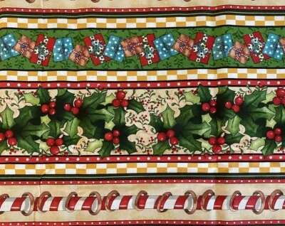 Quilting Treasures Colorful Christmas Fabric Panel Stripe Holly 44 x 64” - Image 1 of 4