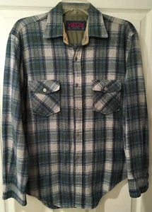 Vintage Ponderosa Plaid Button Up Shirt Mens Large Blue/Gray Wool Blend - Picture 1 of 8