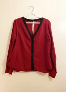 Long Sleeved Red Button Up Shirt With Peekaboo Back Size L - Picture 1 of 3