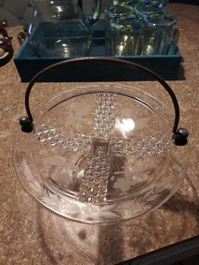 Antiker EAPG Ripley Glas Standfuß Kuchenteller Ständer mit Metallgriff - Bild 1 von 19