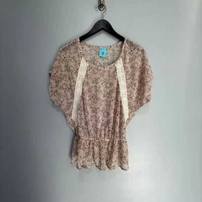 Blusa Floral Chifón Impresiones Talla M Top Peplum Encaje Borde Transparente Boho Foto 1 de 4