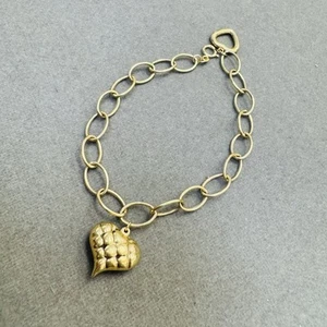 ¡Muy lindo! "Pulsera de eslabones ovalados de oro amarillo de 14 quilates de 7"" con dije de corazón" - Imagen 1 de 5