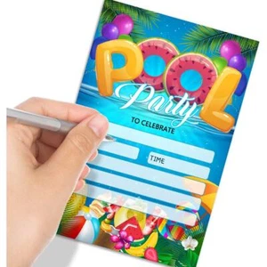 Pool Party Birthday Invitations Kids Girls Boy Teens Party Supplies Celebration - Picture 1 of 4
